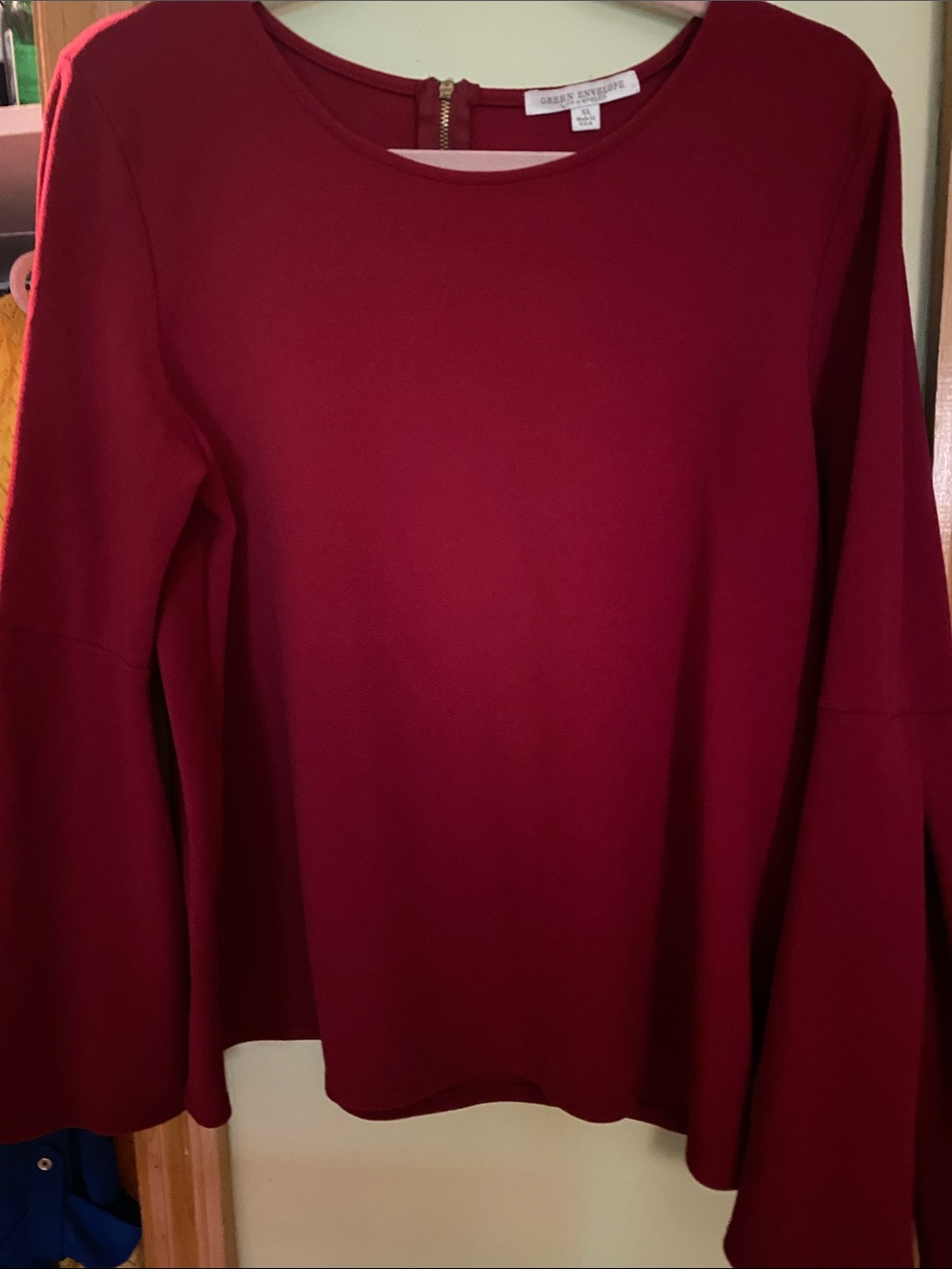 Deep Red Bell-Sleeve Women's Top